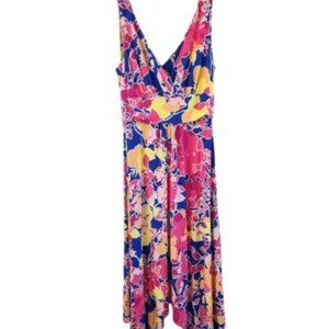 Cappagallo Tropical Floral Viscose V-Neck Sleeveless Long Maxi Dress Size M NEW